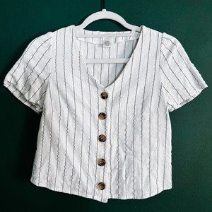 URBAN ROMANTICS Crop Top Linen Blend Stripe Button Down